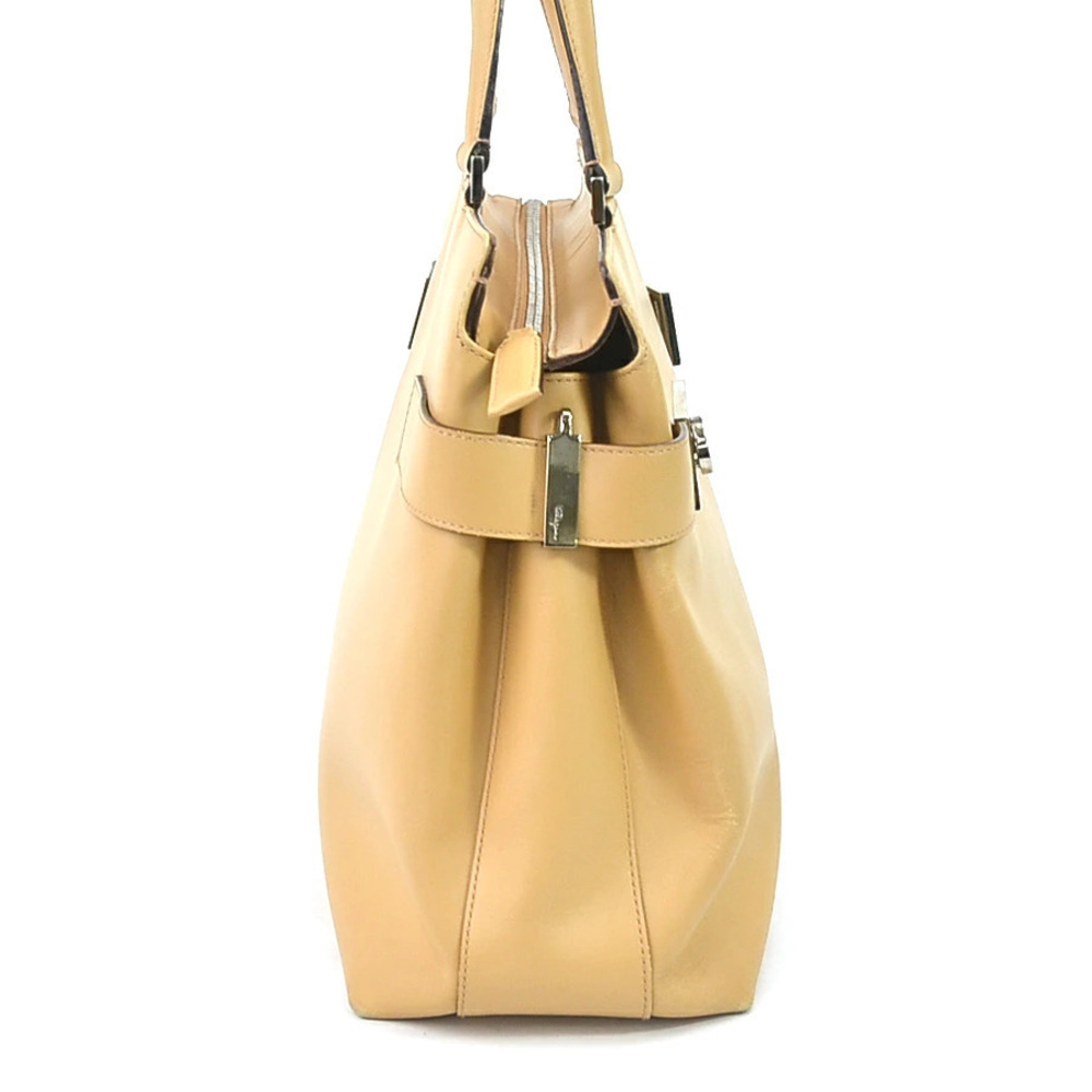 Salvatore Ferragamo bag silver beige shoulder leather Gancini Silver Tan